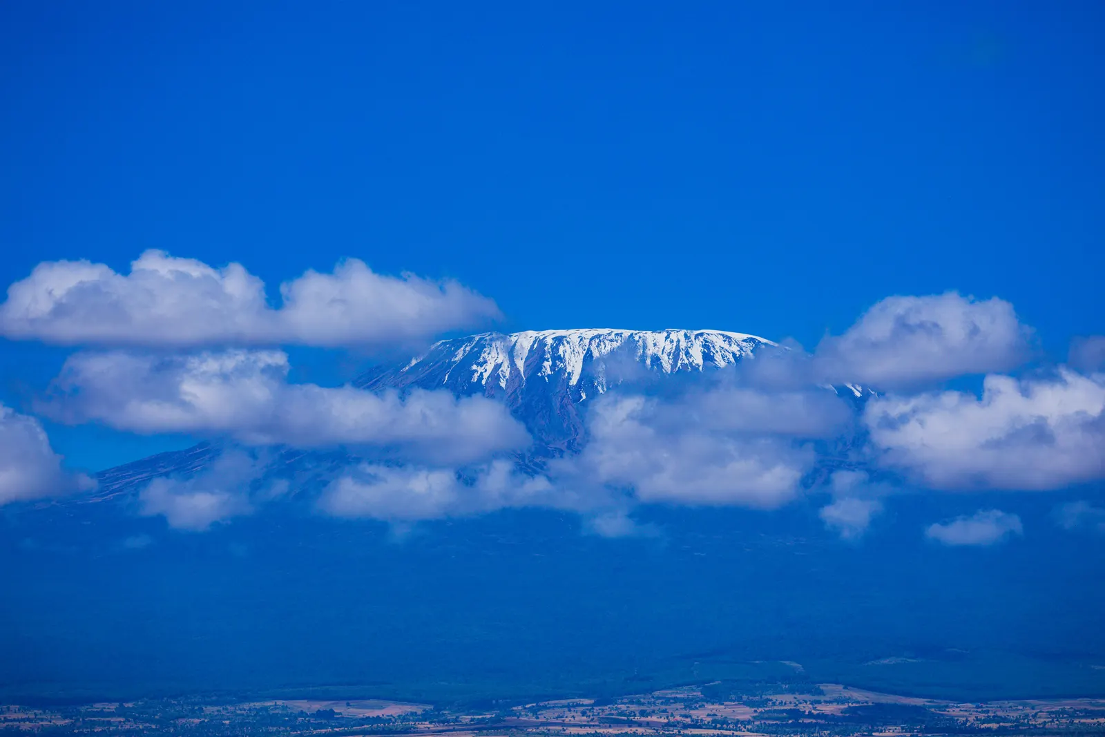 The snow-capped summit of Kilimanjaro above the clouds