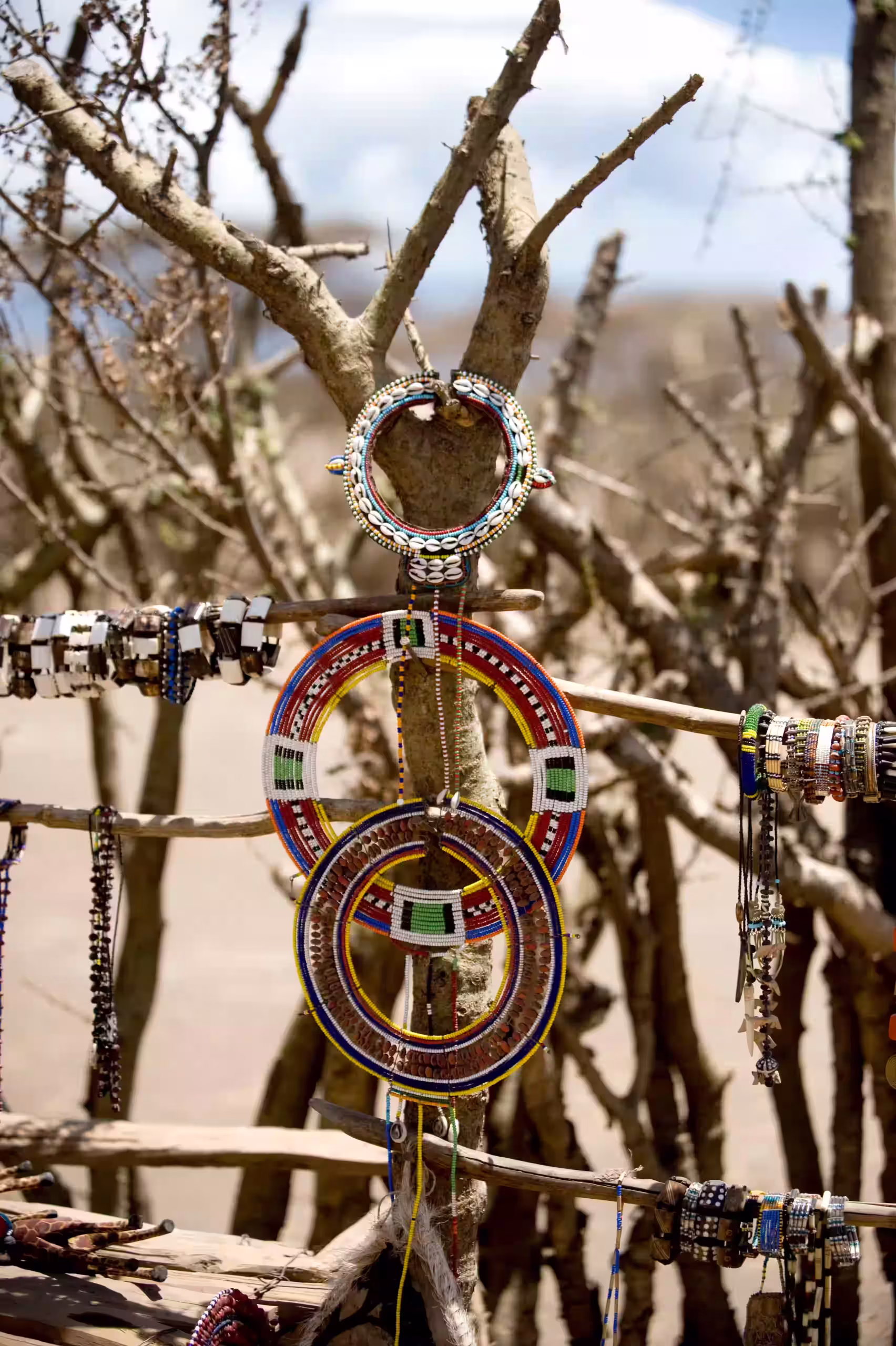Beaded jewellery on a market stall