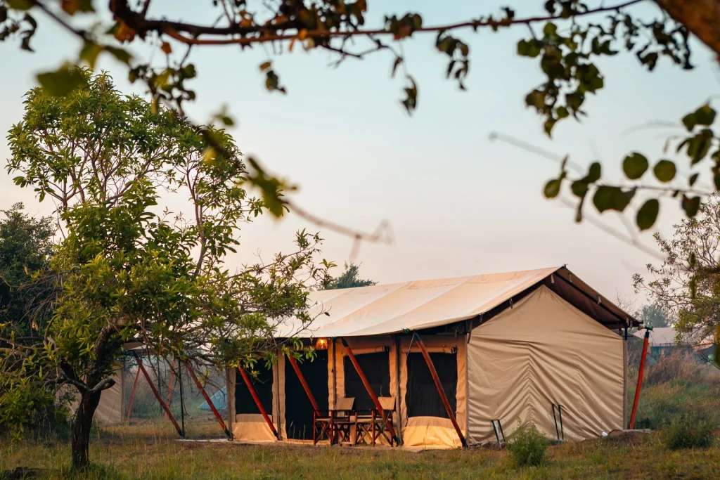 A guest tent at first light at Gnu Mara River Camp