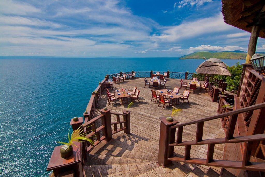Outdoor dining deck of the Sangara Restaurant at Kigoma Hilltop Hotel